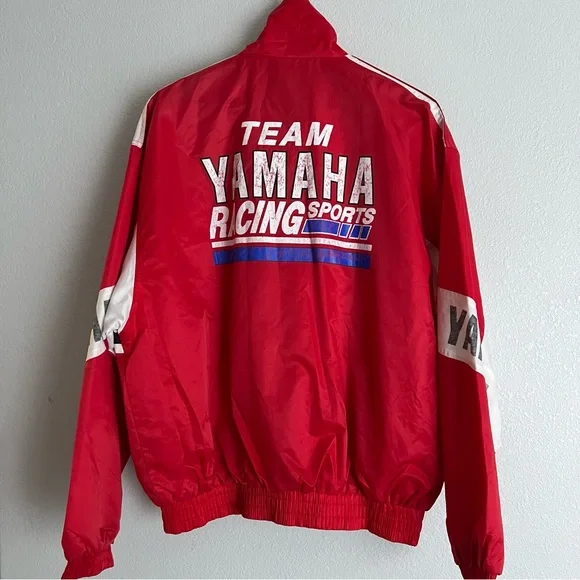 Vintage Yamaha Team Racing Jacket Size XL Red Windbreaker